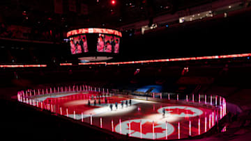 The Vancouver Canucks and the Toronto Maple Leafs at Rogers Arena on April 17, 2021 in Vancouver, Canada. (Photo by Rich Lam/Getty Images)