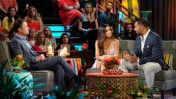 BACHELOR IN PARADISE - "607" - In a moving and stunning three-hour season finale, Chris Harrison and a studio audience watch as the four remaining couples - Demi and Kristian, Chris and Katie, Dylan and Hannah, and Clay and Nicole - spend one last night in the fantasy suites deciding if they are ready to take their relationships to the next level outside of Paradise. No one knows what the night will bring to these love-struck couples. Engagements, breakups and plenty of tears springing from both joy and heartbreak make for a compelling season finale to "Bachelor in Paradise," TUESDAY, SEPT. 17 (8:00-11:00 p.m., EDT), on ABC. (ABC/John Fleenor)CHRIS HARRISON, NICOLE LOPEZ-ALVAR, CLAY HARBOR