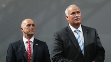 NEWARK, NJ - JUNE 30: (l-r) Columbus Blue Jacket executives Jarmo Kekäläinen and John Davidson attend the 2013 NHL Draft at the Prudential Center on June 30, 2013 in Newark, New Jersey. (Photo by Bruce Bennett/Getty Images)