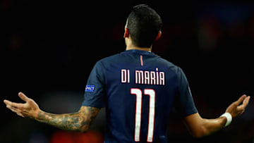 PARIS, FRANCE - OCTOBER 19: Angel Di Maria of PSG celebrates scoring his teams first goal of the game during the Group A, UEFA Champions League match between Paris Saint-Germain Football Club and Fussball Club Basel 1893 at Parc des Princes on October 19, 2016 in Paris, France. (Photo by Dean Mouhtaropoulos/Getty Images)