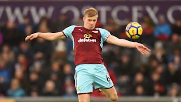 SWANSEA, WALES - FEBRUARY 10: Ben Mee of Burnley during the Premier League match between Swansea City and Burnley at Liberty Stadium on February 10, 2018 in Swansea, Wales. (Photo by Tony Marshall/Getty Images)