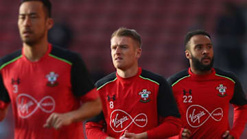 SOUTHAMPTON, ENGLAND - MAY 10: (L-R) Maya Yoshida, Steven Davis and Nathan Redmond of Southampton warm up prior to the Premier League match between Southampton and Arsenal at St Mary's Stadium on May 10, 2017 in Southampton, England. (Photo by Ian Walton/Getty Images)