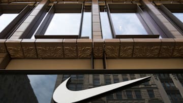NEW YORK, NY - JUNE 15: The Nike 'swoosh' logo is displayed on the outside of the Nike SoHo store, June 15, 2017 in New York City. Nike announced plans on Thursday to cut about 2 percent of its global workforce. (Photo by Drew Angerer/Getty Images)