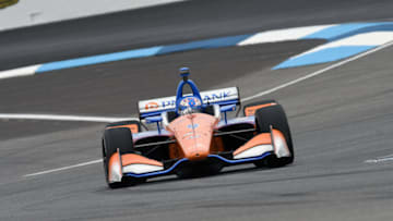 INDIANAPOLIS, IN - MAY 12: Scott Dixon, driver of the #9 Chip Ganassi Racing Honda, drives into turn two during the warm-up session prior to the start of the Verizon IndyCar Series IndyCar Grand Prix on May 12, 2018, at the Indianapolis Motor Speedway in Indianapolis, Indiana. (Photo by Michael Allio/Icon Sportswire via Getty Images)