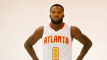 Sep 28, 2015; Atlanta, GA, USA; Atlanta Hawks guard Shelvin Mack (8) poses for a photo during media day at Philips Arena. Mandatory Credit: Brett Davis-USA TODAY Sports