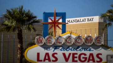 LAS VEGAS, NV - OCTOBER 3: A view of the Mandalay Bay Resort and Casino, October 3, 2017 in Las Vegas, Nevada. Late Sunday night, a lone gunman killed over 50 people and injured over 500 people after he opened fire on a large crowd at the Route 91 Harvest country music festival. The massacre is one of the deadliest mass shooting events in U.S. history. (Photo by Drew Angerer/Getty Images)