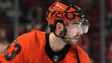 PHILADELPHIA, PA - FEBRUARY 26: Shayne Gostisbehere #53 of the Philadelphia Flyers warms-up against the Buffalo Sabres on February 26, 2019 at the Wells Fargo Center in Philadelphia, Pennsylvania. (Photo by Len Redkoles/NHLI via Getty Images)