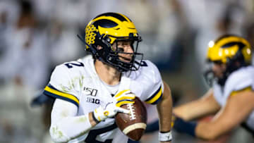 UNIVERSITY PARK, PA - OCTOBER 19: Shea Patterson #2 of the Michigan Wolverines runs with the ball during the fourth quarter against the Penn State Nittany Lions on October 19, 2019 at Beaver Stadium in University Park, Pennsylvania. Penn State defeats Michigan 28-21. (Photo by Brett Carlsen/Getty Images)