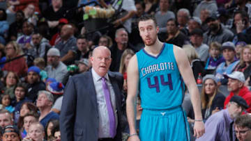 SACRAMENTO, CA - FEBRUARY 25: Head Coach Steve Clifford of the Charlotte Hornets coaches Frank Kaminsky