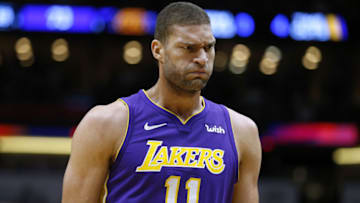 NEW ORLEANS, LA - MARCH 22: Brook Lopez #11 of the Los Angeles Lakers reacts during the first half against the New Orleans Pelicans at the Smoothie King Center on March 22, 2018 in New Orleans, Louisiana. NOTE TO USER: User expressly acknowledges and agrees that, by downloading and or using this photograph, User is consenting to the terms and conditions of the Getty Images License Agreement. (Photo by Jonathan Bachman/Getty Images)