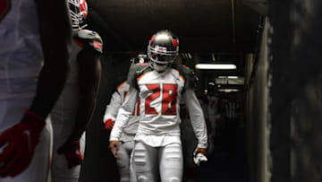 Dec 4, 2016; San Diego, CA, USA; Tampa Bay Buccaneers cornerback Vernon Hargreaves (28) walks out of the tunnel before the game against the San Diego Chargers at Qualcomm Stadium. Mandatory Credit: Jake Roth-USA TODAY Sports