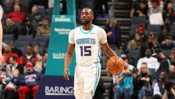 CHARLOTTE, NC - JANUARY 17: Kemba Walker #15 of the Charlotte Hornets handles the ball against the Washington Wizards on January 17, 2018 at Spectrum Center in Charlotte, North Carolina. Copyright 2018 NBAE (Photo by Kent Smith/NBAE via Getty Images)