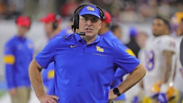 DETROIT, MI - DECEMBER 26: Pittsburgh Panthers Head Football Coach Pat Narduzzi watches the action during the second quarter of the Quick Lane Bowl against Eastern Michigan Eagles at Ford Field on December 26, 2019 in Detroit, Michigan. (Photo by Leon Halip/Getty Images)
