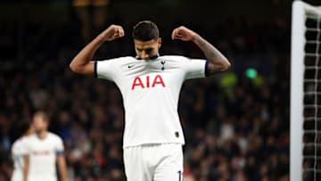 LONDON, ENGLAND - OCTOBER 22: Erik Lamela of Tottenham Hotspur reacts to a missed goal opportunity during the UEFA Champions League group B match between Tottenham Hotspur and Crvena Zvezda at Tottenham Hotspur Stadium on October 22, 2019 in London, United Kingdom. (Photo by Bryn Lennon/Getty Images)