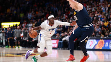 Reggie Jackson #1 of the LA Clippers drives to the basket against Nikola Jokic #15 of the Denver Nuggets (Photo by Isaiah Vazquez/Clarkson Creative/Getty Images)