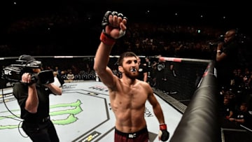 MOSCOW, RUSSIA - SEPTEMBER 15: Magomed Ankalaev of Russia celebrates his victory over Marcin Prachnio of Poland after their light heavyweight bout during the UFC Fight Night event at Olimpiysky Arena on September 15, 2018 in Moscow, Russia. (Photo by Jeff Bottari/Zuffa LLC/Zuffa LLC via Getty Images)