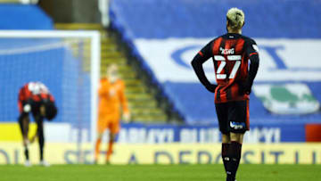 READING, ENGLAND - JANUARY 29: Joshua King of AFC Bournemouth reacts after Reading score the third goal during the Sky Bet Championship match between Reading and AFC Bournemouth at Madejski Stadium on January 29, 2021 in Reading, England. Sporting stadiums around the UK remain under strict restrictions due to the Coronavirus Pandemic as Government social distancing laws prohibit fans inside venues resulting in games being played behind closed doors. (Photo by Richard Heathcote/Getty Images)