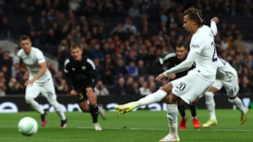 LONDON, ENGLAND - SEPTEMBER 30: Dele Alli of Tottenham Hotspur scores their side's first goal from the penalty spot during the UEFA Europa Conference League group G match between Tottenham Hotspur and NS Mura at Tottenham Hotspur Stadium on September 30, 2021 in London, England. (Photo by Clive Rose/Getty Images)