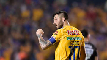MONTERREY, MEXICO - FEBRUARY 16: Andre-Pierre Gignac of Tigres celebrates after scoring his team's second goal during the seventh round match between Tigres UANL and Necaxa as part of the Torneo Clausura 2019 Liga MX at Universitario Stadium on February 16, 2019 in Monterrey, Mexico. (Photo by Azael Rodriguez/Getty Images)