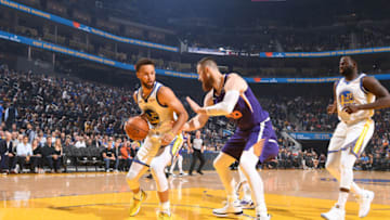 SAN FRANCISCO, CA - OCTOBER 30: Stephen Curry #30 of the Golden State Warriors handles the ball against the Phoenix Suns on October 30, 2019 at Chase Center in San Francisco, California. NOTE TO USER: User expressly acknowledges and agrees that, by downloading and or using this photograph, user is consenting to the terms and conditions of Getty Images License Agreement. Mandatory Copyright Notice: Copyright 2019 NBAE (Photo by Noah Graham/NBAE via Getty Images)