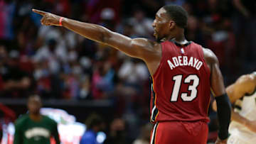 Miami Heat center Bam Adebayo (13) reacts after a scoring play against the Milwaukee Bucks(Sam Navarro-USA TODAY Sports)
