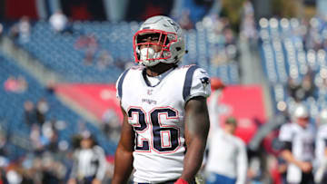 NASHVILLE, TN - NOVEMBER 11: New England Patriots Sony Michel warms up before they play the Tennessee Titans at Nissan Field in Nashville on Nov. 11, 2018. (Photo by Matthew J. Lee/The Boston Globe via Getty Images)