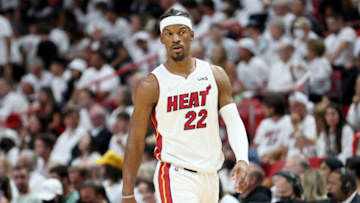 Jimmy Butler #22 of the Miami Heat looks on against the Boston Celtics(Photo by Andy Lyons/Getty Images)