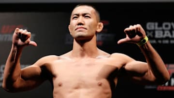 BELO HORIZONTE, BRAZIL - SEPTEMBER 03: Yushin Okami weighs in during the UFC weigh-in event at Mineirinho Arena on September 3, 2013 in Belo Horizonte, Brazil. (Photo by Josh Hedges/Zuffa LLC/Zuffa LLC via Getty Images)