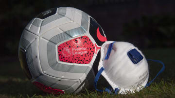 A Premier League Match Ball with a Protective Face Mask