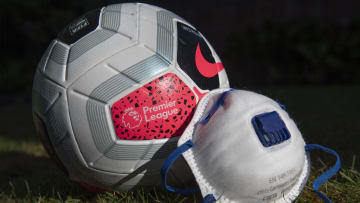 A Premier League Match Ball with a Protective Face Mask