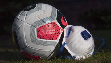 A Premier League Match Ball with a Protective Face Mask
