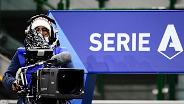 A tv camera is seen during the Serie A football match...
