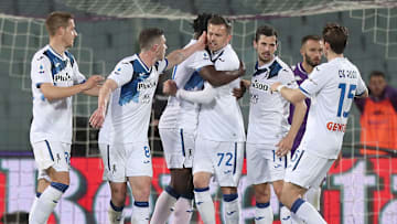 L'esultanza dei giocatori dell'Atalanta