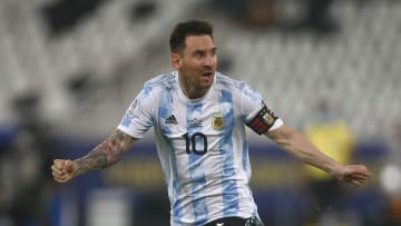 Argentina v Chile: Group A - Copa America Brazil 2021 - Messi festeja su gol.