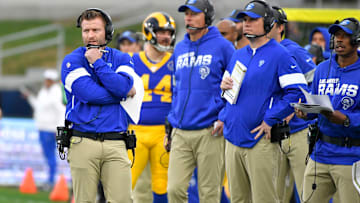 Coach McVay watching his team play in a game vs. the Cardinals
