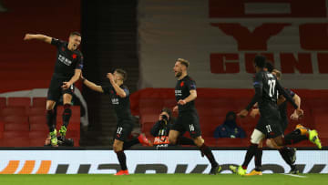 Slavia celebrate their late goal