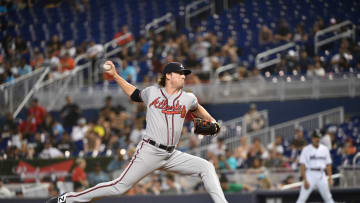 Dan Winkler pitches against the Miami Marlins