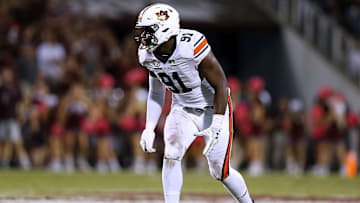 Coe lining up for Auburn in a game vs. Mississippi State