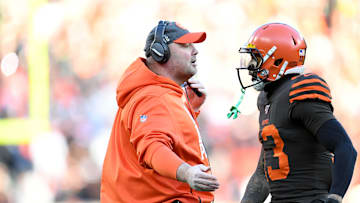 Kitchens speaks with Odell Beckham Jr. during the Browns' loss to Baltimore last week