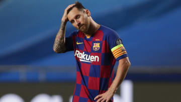 Lionel Messi se lamenta en el partido entre el Barcelona y el Baryern Munich.