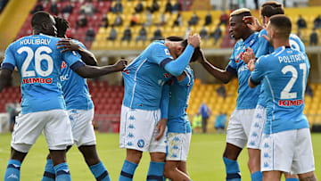 L'esultanza del Napoli a Benevento L'esultanza del Napoli a Benevento