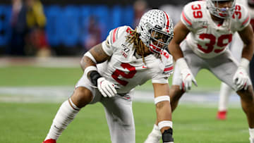 Chase Young getting ready to rush the passer during the Big Ten Championship Game