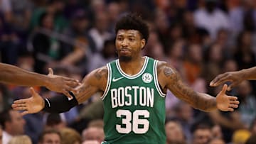 Marcus Smart durante el inicio del partido NBA entre Boston Celtics y Phoenix Suns