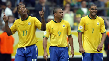 Brazilian forward Adriano (R) celebrates