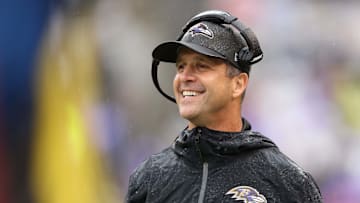 Head coach John Harbaugh of the Baltimore Ravens