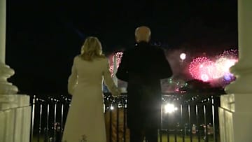 A shot of Dr. Jill Biden and her husband, President Joseph Robinette Biden, Jr. enjoying some fireworks from their new home.