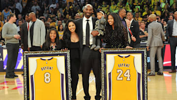 Kobe Bryant and his family at his jersey retirement