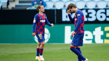 Ließen erneut Punkte im Meisterschaftsrennen liegen: Griezmann und Piqué nach dem 2:2 in Vigo