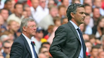 Chelsea manager Jose Mourinho (R) and Ma...