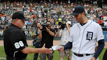 Former Detroit Tigers pitcher Armando Galarraga with Jim Joyce